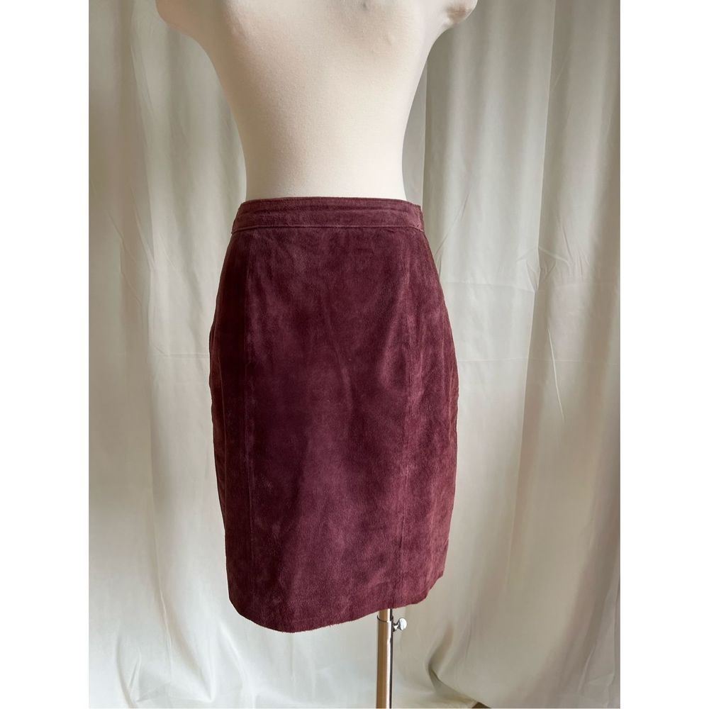 Rare Vintage Global Identity Women's Maroon Leather Suede Pencil Skirt Size 5/6